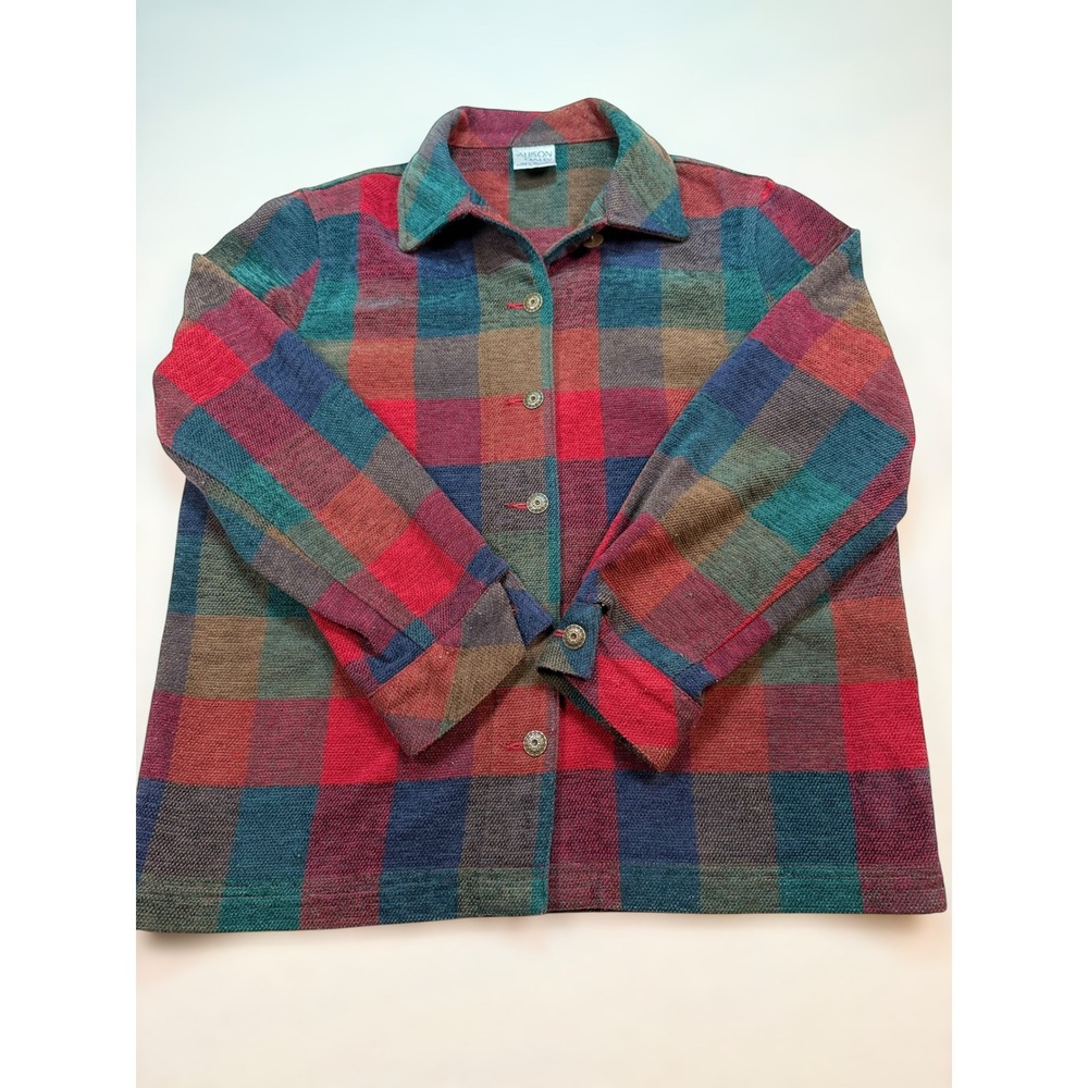 Allison Daley Vintage Plaid Button Front Jacket Jewel Tone Acrylic Women Size 12